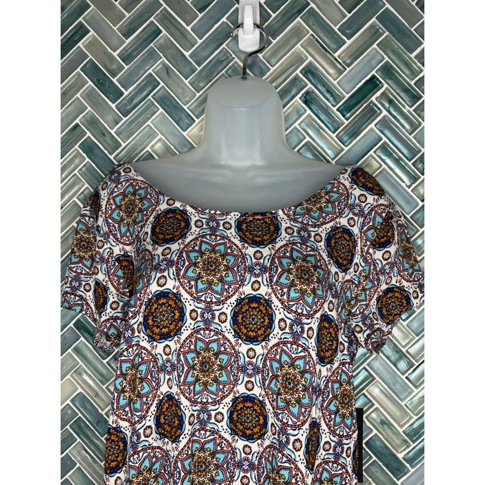 NEW LULUS PERFECT GETAWAY BLUE ORANGE MEDALLION PRINT SHIFT DRESS FLOWY BOHO SM - Picture 3 of 10